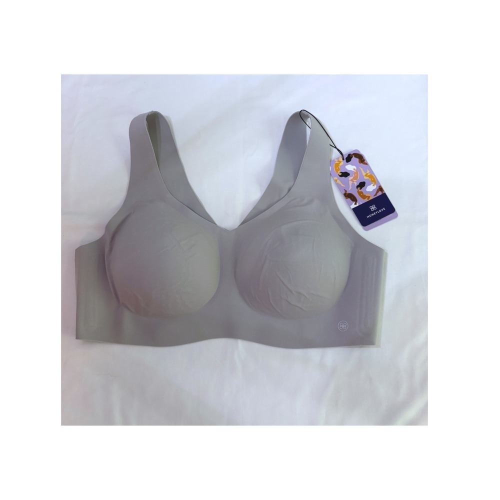 🆕 HONEYLOVE Gray V-Neck Softform Wireless Comfort Bra L (38 C/D) - Picture 2 of 5